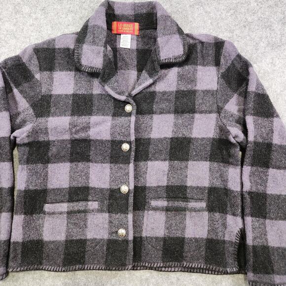LD Burke Santa Fe Jacket Womens Medium Purple Black Buffalo Plaid Wool Blend USA - Picture 3 of 12